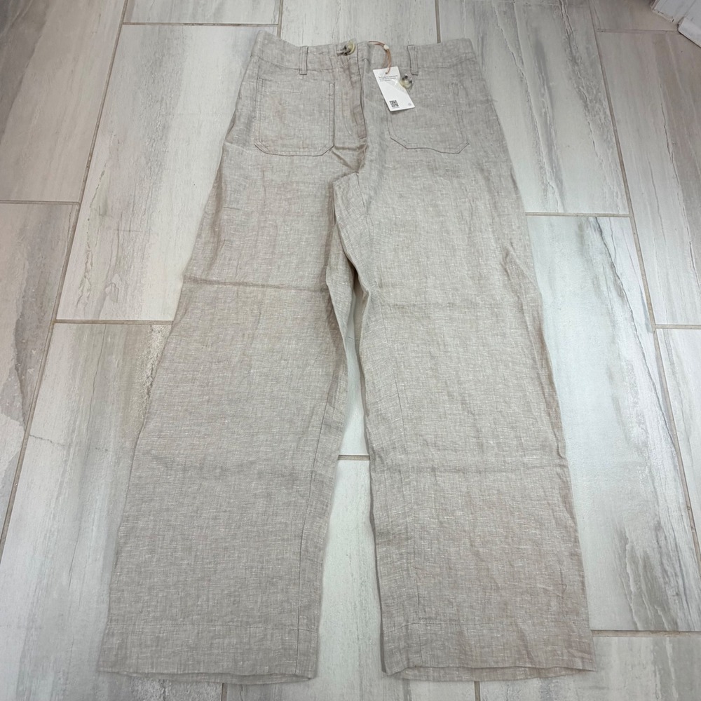 Quince 100% European Linen Wide Leg Patch Pocket Pants Flax Beige Size 12 NEW